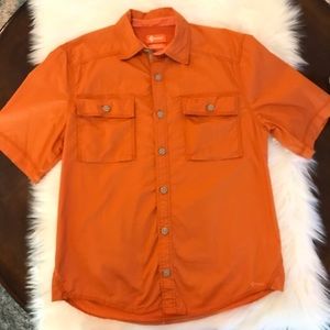 Crocs Short Sleeve Button Up Collared Orange Top